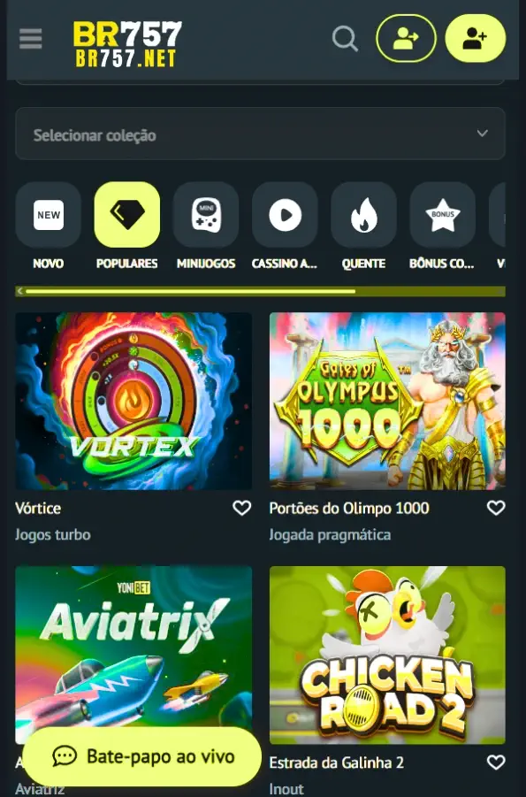 Tela inicial do aplicativo BR757